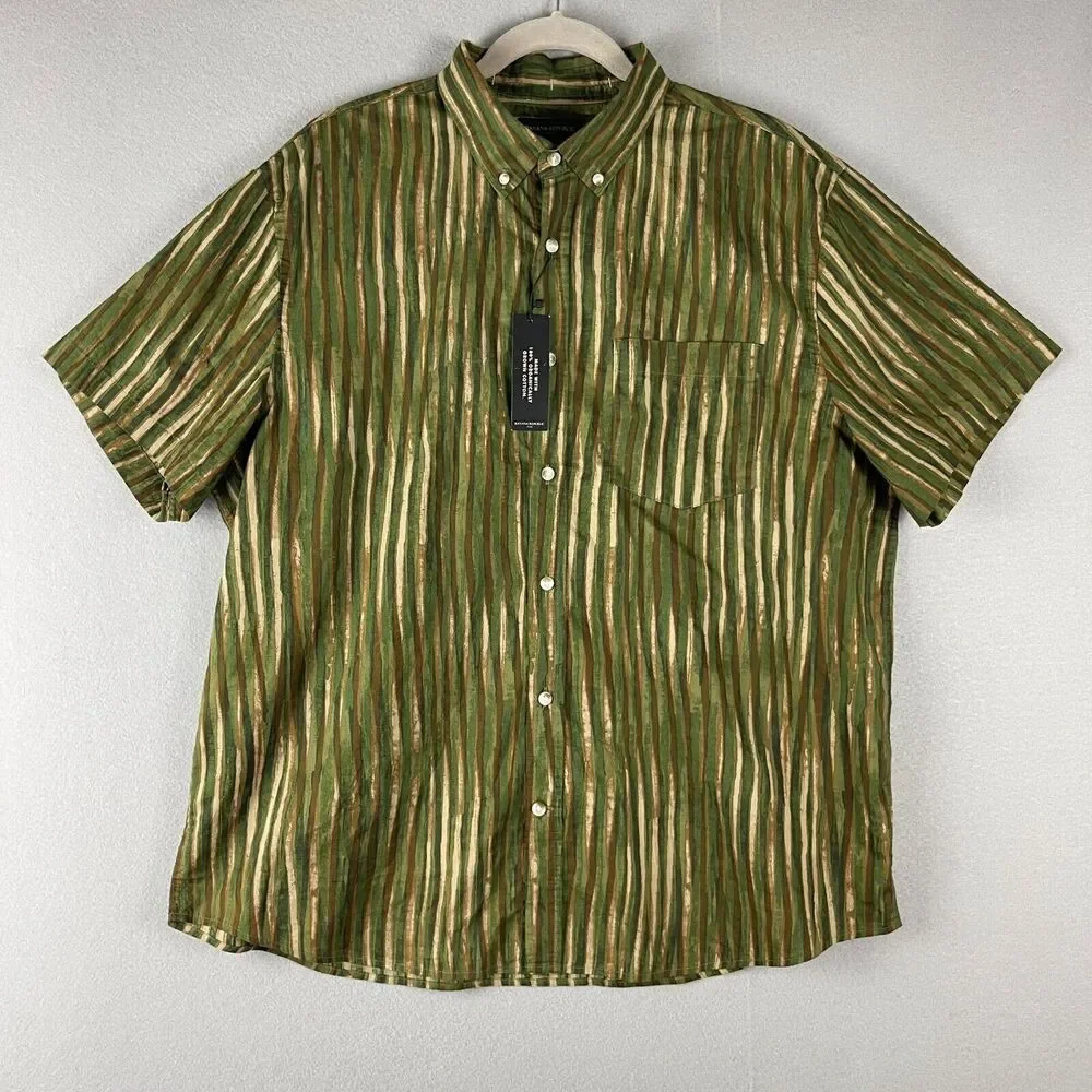 Banana Republic Shirt Mens XL Slim Fit Organic‎ Cotton Button Up Striped Eco NWT